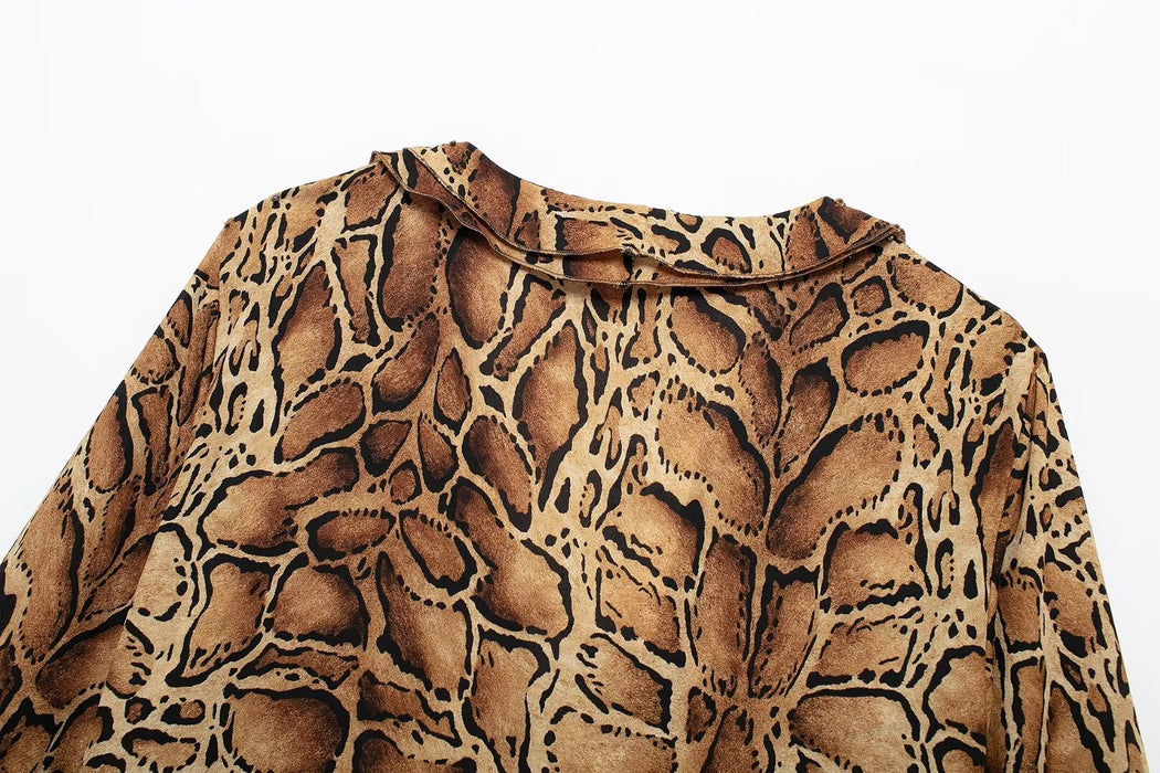 Women Clothing Manufacturers V Neck Leopard Print Women Shirt Ruffled Long Sleeve Loose Top-Fancey Boutique