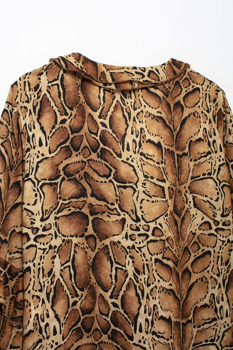 Women Clothing Manufacturers V Neck Leopard Print Women Shirt Ruffled Long Sleeve Loose Top-Fancey Boutique