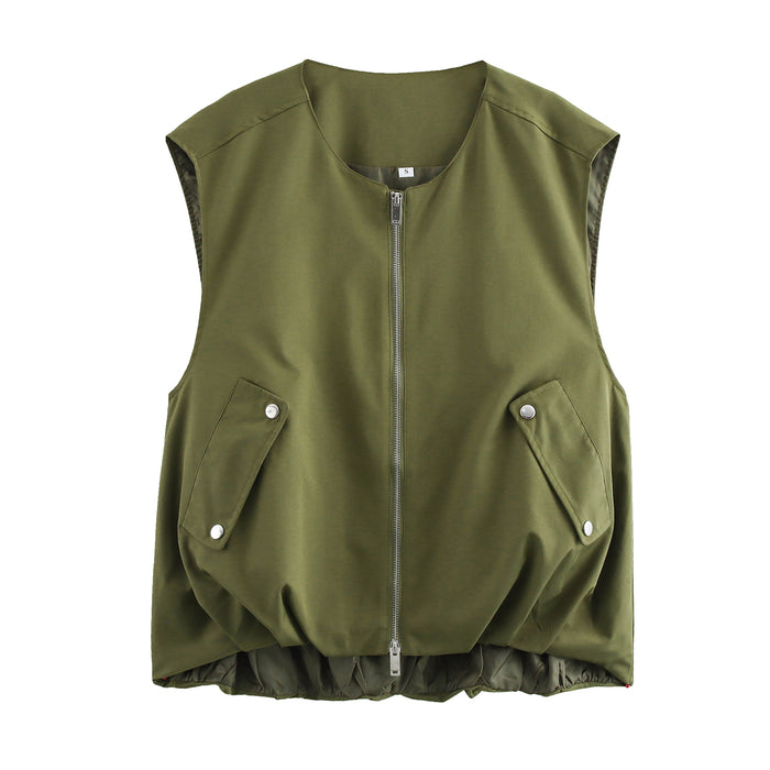 Autumn Women Street Camisole Casual Zipper Vest-Army Green-Fancey Boutique