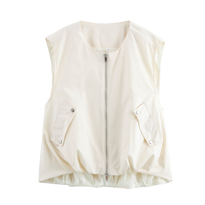 Autumn Women Street Camisole Casual Zipper Vest-Ivory-Fancey Boutique