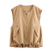 Autumn Women Street Camisole Casual Zipper Vest-Khaki-Fancey Boutique