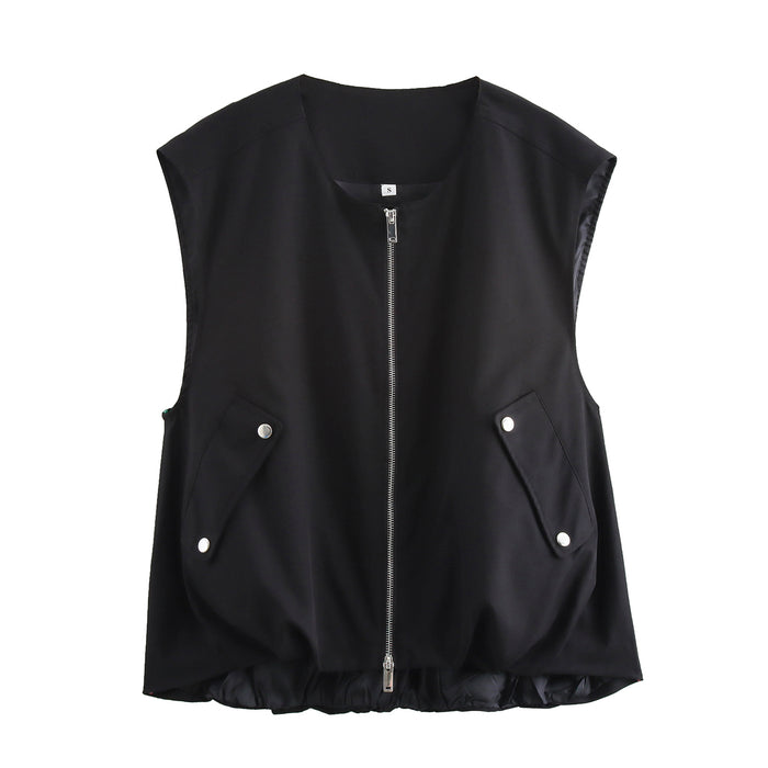 Autumn Women Street Camisole Casual Zipper Vest-Black-Fancey Boutique