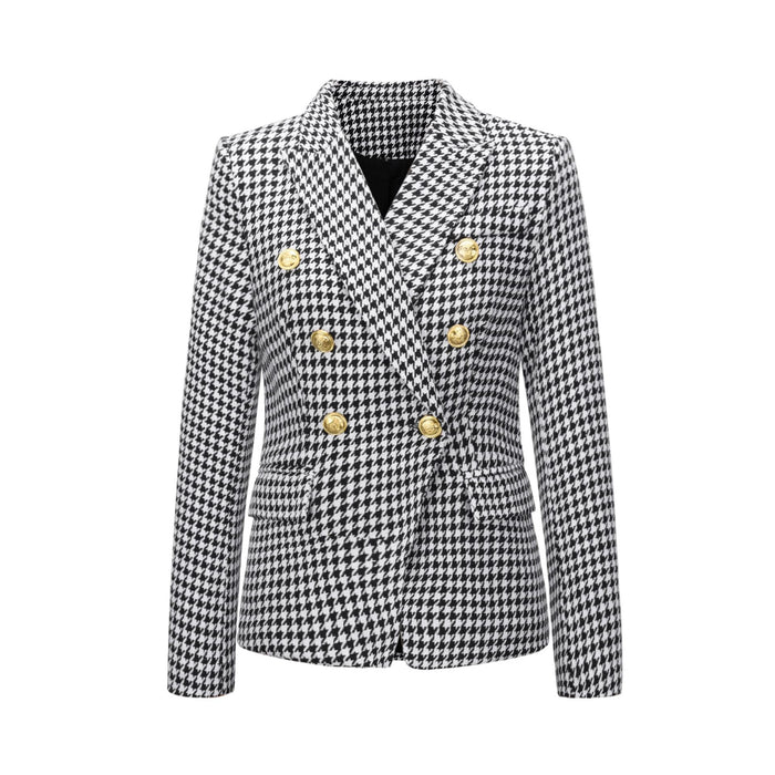 Color-Multi-New Women Clothes Coat Autumn Winter Small Houndstooth Fashion Short Double Breasted Coat Blazer-Fancey Boutique