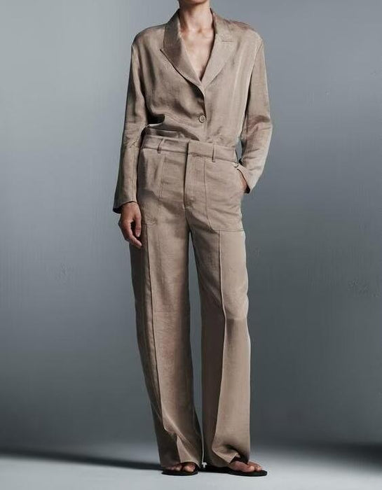 Fall Women Draping Blazer Straight Leg Pants Suit-Fancey Boutique