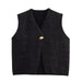 Women French Gold Thread Blended Leaf Buckle Sleeveless Double Sided Cotton Knitted Vest-Fancey Boutique