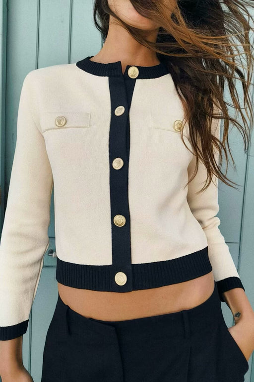 Women Clothing Autumn Casual All Match Golden Breasted Knitted Coat-Fancey Boutique