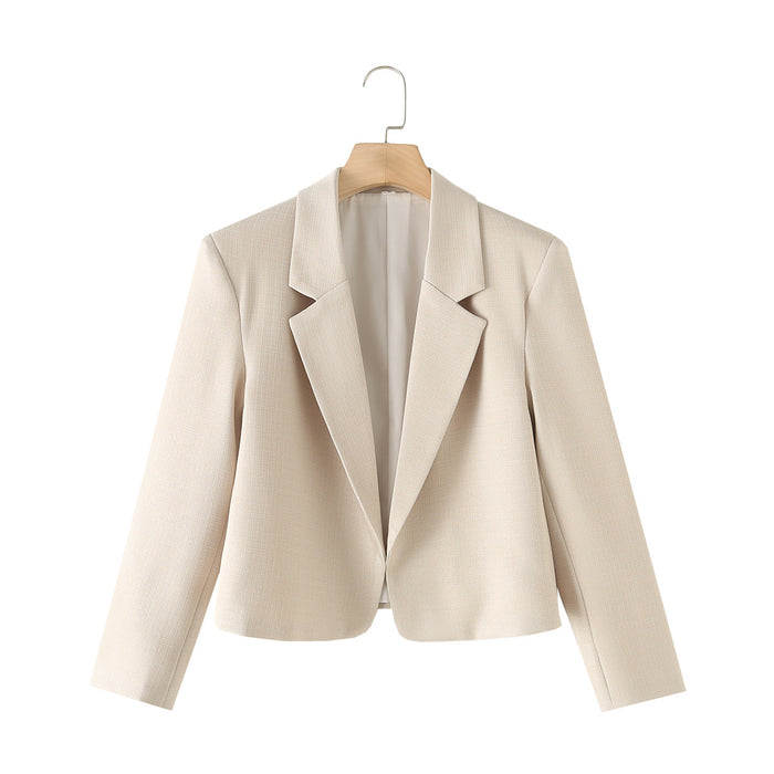 Women Clothing Casual Short Non Button Sleeve Blazer-Ivory-Fancey Boutique