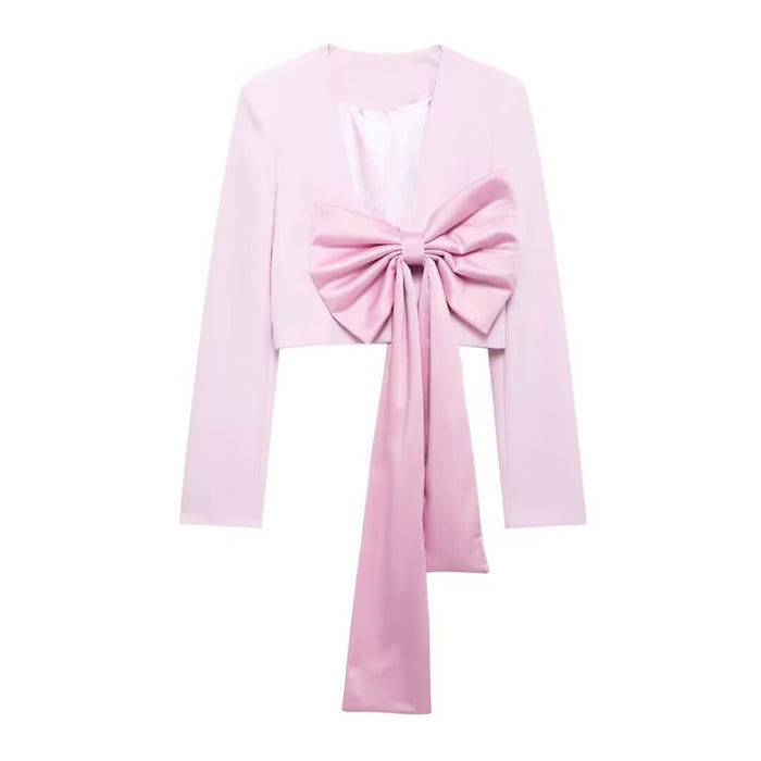 Fall Women Clothing Silk Satin Texture Bowknot Decoration Blazer-Fancey Boutique