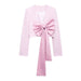 Fall Women Clothing Silk Satin Texture Bowknot Decoration Blazer-Pink-Fancey Boutique