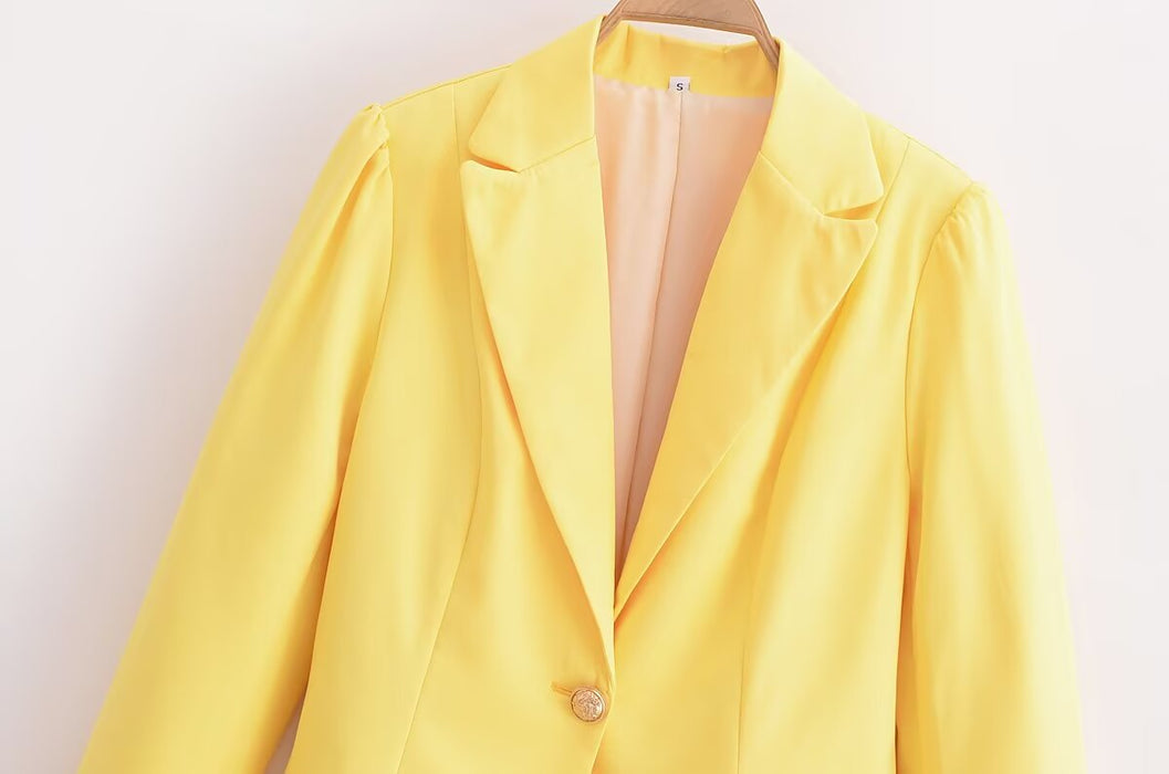 Fall Women Clothing Stylish Simple Slim Fit Bright Yellow Blazer-Fancey Boutique