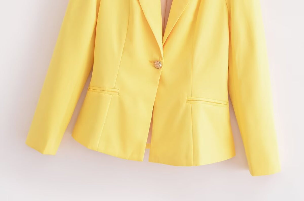 Fall Women Clothing Stylish Simple Slim Fit Bright Yellow Blazer-Fancey Boutique