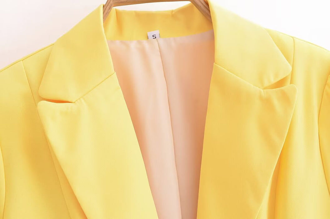 Fall Women Clothing Stylish Simple Slim Fit Bright Yellow Blazer-Fancey Boutique