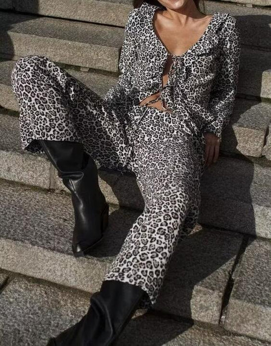 Autumn Women Clothing Animal Print Slim Fit Long Sleeve Trousers Suit-Fancey Boutique