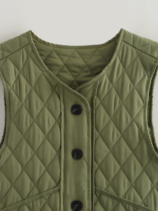 Fall Women Clothing Stylish Simple Casual Quilted Cotton Vest Coat-Fancey Boutique