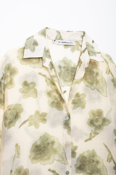 Autumn Women Shirt Floral Print Shirt