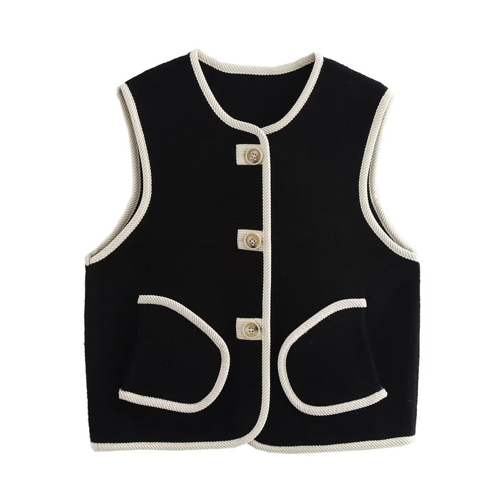 Fall Women Clothing Double Sided Cotton Knitted Corduroy Edge Vest-Black-Fancey Boutique