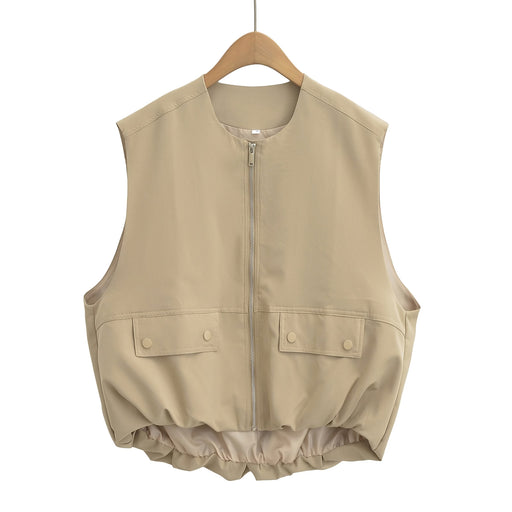 Women Round Neck Pleated Loose Vest-Fancey Boutique