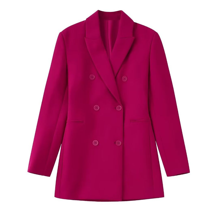 Fall Women Clothing Double Breasted Blazer-Coral Red-Fancey Boutique