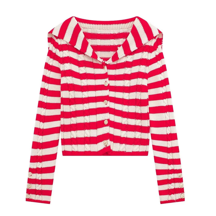 Women Striped Hooded Eight Strand Woven Loose Knitted Coat-Fancey Boutique