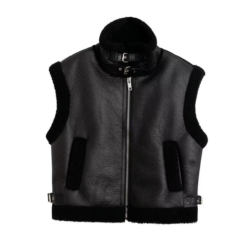 Personalized Loose Motorcycle Lamb Wool Vest Women Faux Shearling Jacket Thickening Vest All Match Waistcoat Outerwear-Fancey Boutique