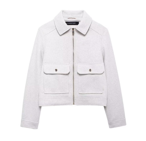 Autumn Women Clothing Office Casual Zipper Ornament Soft Jacket Jacket-White-Fancey Boutique