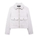 Autumn Women Clothing Office Casual Zipper Ornament Soft Jacket Jacket-White-Fancey Boutique