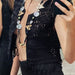 Women Clothing Autumn Black Hollowed Out Knitted Tassel Lace Short Vest Jacket-Fancey Boutique