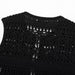 Women Clothing Autumn Black Hollowed Out Knitted Tassel Lace Short Vest Jacket-Fancey Boutique