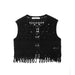 Women Clothing Autumn Black Hollowed Out Knitted Tassel Lace Short Vest Jacket-Fancey Boutique