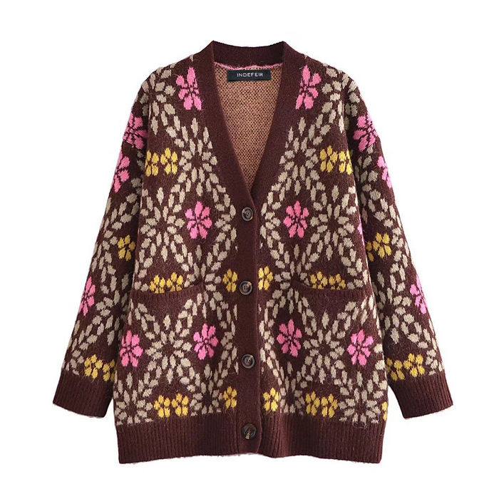 Fall Women Clothing Stylish Simple Casual Jacquard Cardigan-Multi-Fancey Boutique