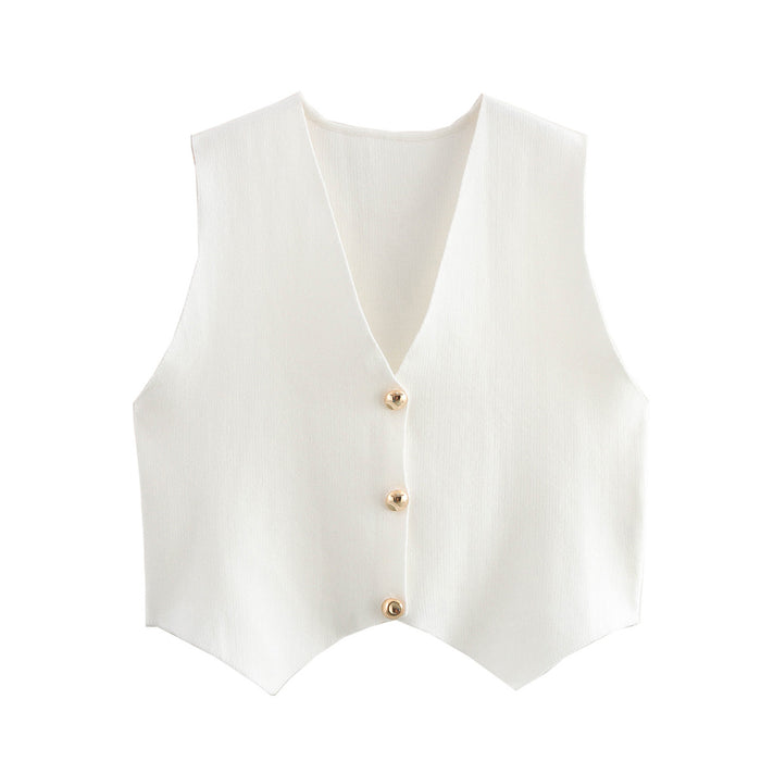 Summer Women Clothing All Match Casual Plain Stitch Short Vest-White-Fancey Boutique