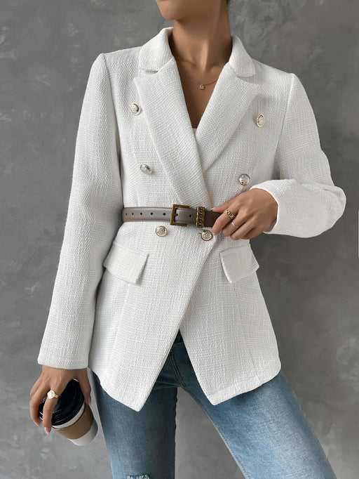 Women Autumn Winter Check Elegant Slim Fit Small Business Blazer-White-Fancey Boutique