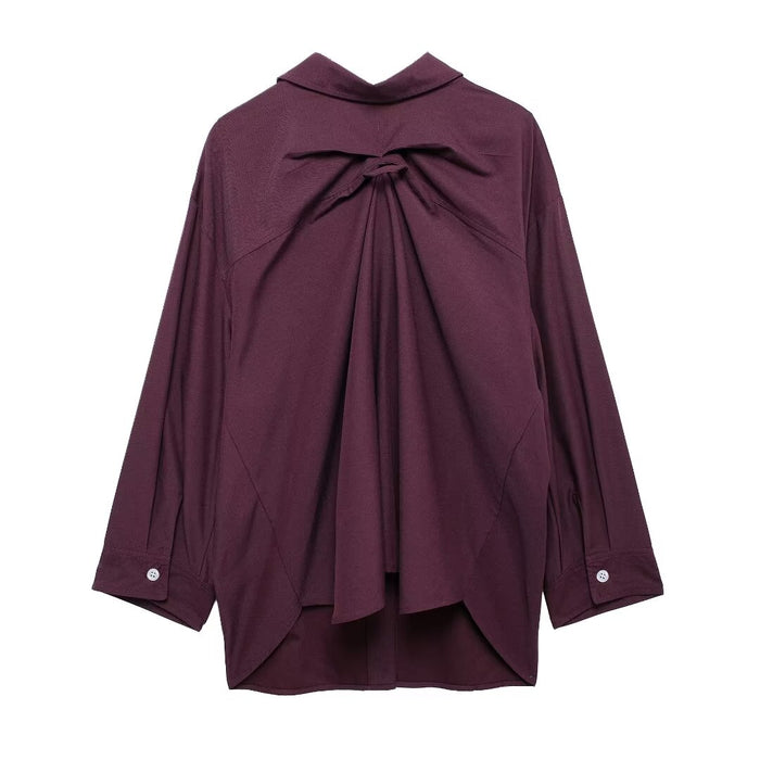 Fall Women Clothing Simple Back Pleated Loose Shirt