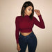 Color-Burgundy-Sexy Cropped Long Sleeve Slim Bottoming Shirt Autumn Winter Women Top-Fancey Boutique