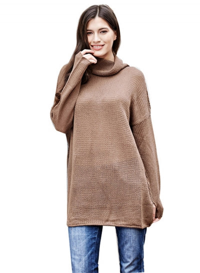 Autumn Winter Turtleneck Sweater Women Knitted Solid Color Office Women Knitwear Women-Brown-Fancey Boutique