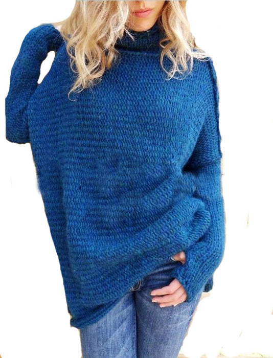 Autumn Winter Turtleneck Sweater Women Knitted Solid Color Office Women Knitwear Women-Sea Blue-Fancey Boutique