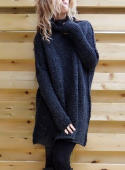 Autumn Winter Turtleneck Sweater Women Knitted Solid Color Office Women Knitwear Women-Navy Blue-Fancey Boutique