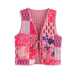 Multicolor Printing Lace Up Cotton Padded Vest Autumn Loose Casual Vest Top-Fancey Boutique