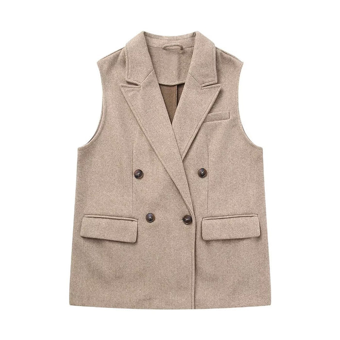 Fall Women Clothing Fashionable Temperamental All Match Waistcoat Double Breasted Suede Vest-Fancey Boutique