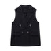 Fall Women Clothing Fashionable Temperamental All Match Waistcoat Double Breasted Suede Vest-Black-Fancey Boutique