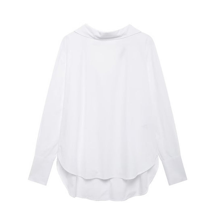 Autumn Women Casual Long Sleeve Single Breasted V Neck Pure White Shirt