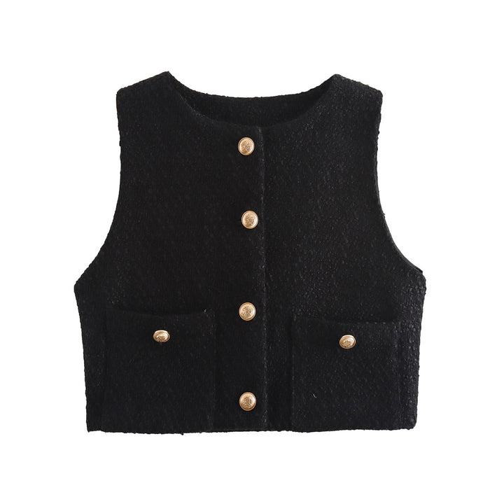 Autumn Women Clothing Street Casual Woolen Top Vest-Black-Fancey Boutique