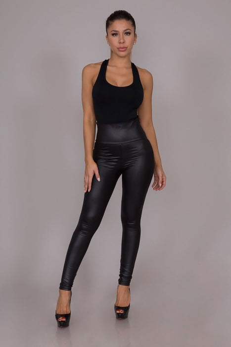 Fall/Winter Arrival Women Clothing Leather Pants High Waist Tight Stretch Feet Pants-Black-Fancey Boutique