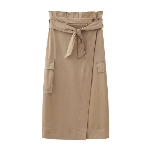 Fall Women Suede Texture Effect Paper Bag Midi Skirt-Fancey Boutique