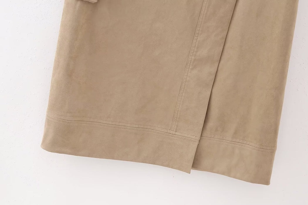 Fall Women Suede Texture Effect Paper Bag Midi Skirt-Fancey Boutique