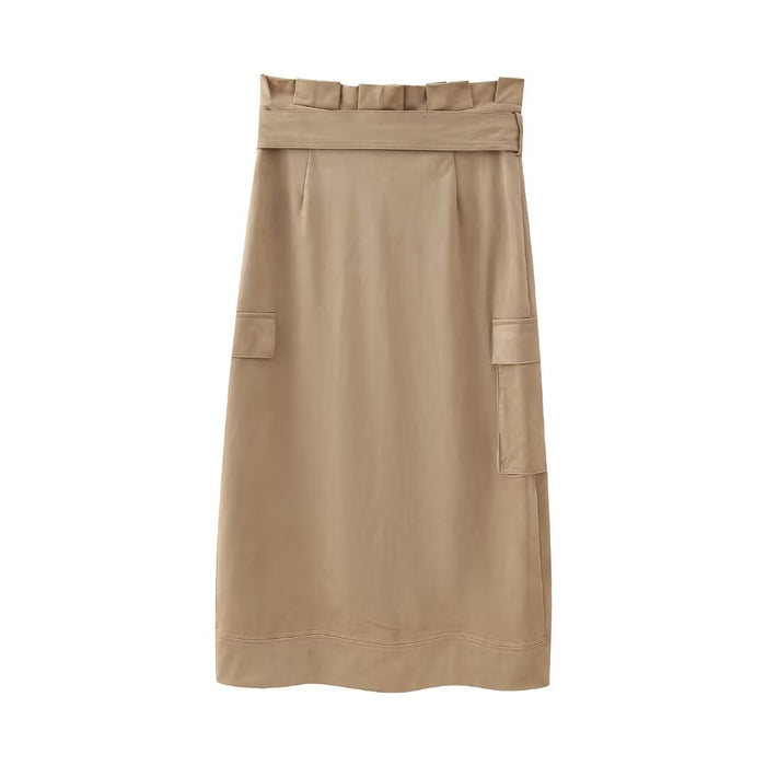 Fall Women Suede Texture Effect Paper Bag Midi Skirt-Fancey Boutique