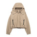 Design Hem Elastic Drawstring Short Hooded Top Women Retro Loose Casual Zipper Cardigan Outerwear-Khaki-Fancey Boutique