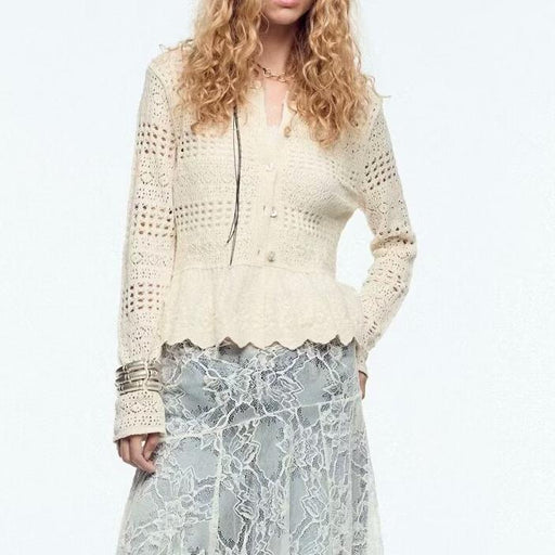 Autumn Women Mesh Jacquard Stitching Knitted Coat-Fancey Boutique