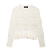 Autumn Women Mesh Jacquard Stitching Knitted Coat-Ivory-Fancey Boutique