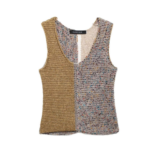 Women Clothing Autumn Bohemian Hand Stitched Visual Color Block Stitching Sweater Vest-Fancey Boutique